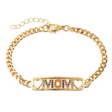 MOM Letter Rainbow Zircon Bracelet 18K Bangle Mama Jewelry