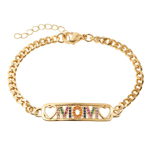 MOM Letter Rainbow Zircon Bracelet 18K Bangle Mama Jewelry