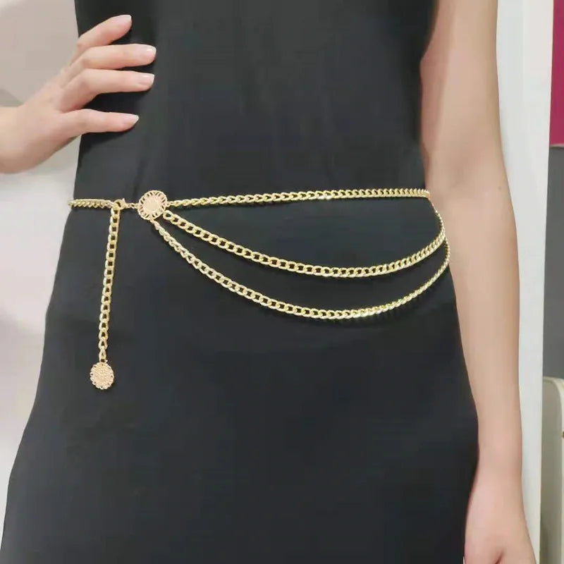 Metal Belts For Women Vintage Pin Buckle Waistband Body Chain Waist