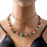 Multi-Layer Christmas Necklace for Women Santa Claus Cartoon Elk Bell Beaded Nec