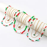 Multi-Layer Christmas Necklace for Women Santa Claus Cartoon Elk Bell Beaded Nec