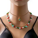 Multi-Layer Christmas Necklace for Women Santa Claus Cartoon Elk Bell Beaded Nec