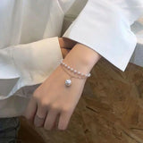 Silver Chain Pearl Bracelet Geometric Bangle Jewelry