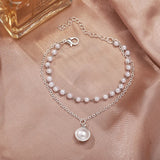 Silver Chain Pearl Bracelet Geometric Bangle Jewelry
