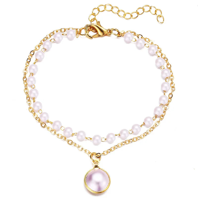 Silver Chain Pearl Bracelet Geometric Bangle Jewelry