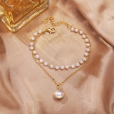 Silver Chain Pearl Bracelet Geometric Bangle Jewelry