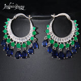 Multicolor CZ Crystal Dangle Water Drop Tassel Hoop Earrings