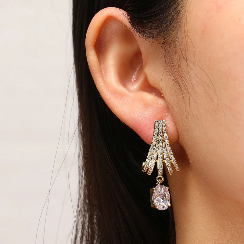 Multicolor CZ Crystal Dangle Water Drop Tassel Hoop Earrings