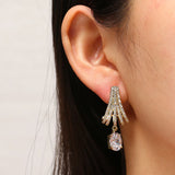 Multicolor CZ Crystal Dangle Water Drop Tassel Hoop Earrings