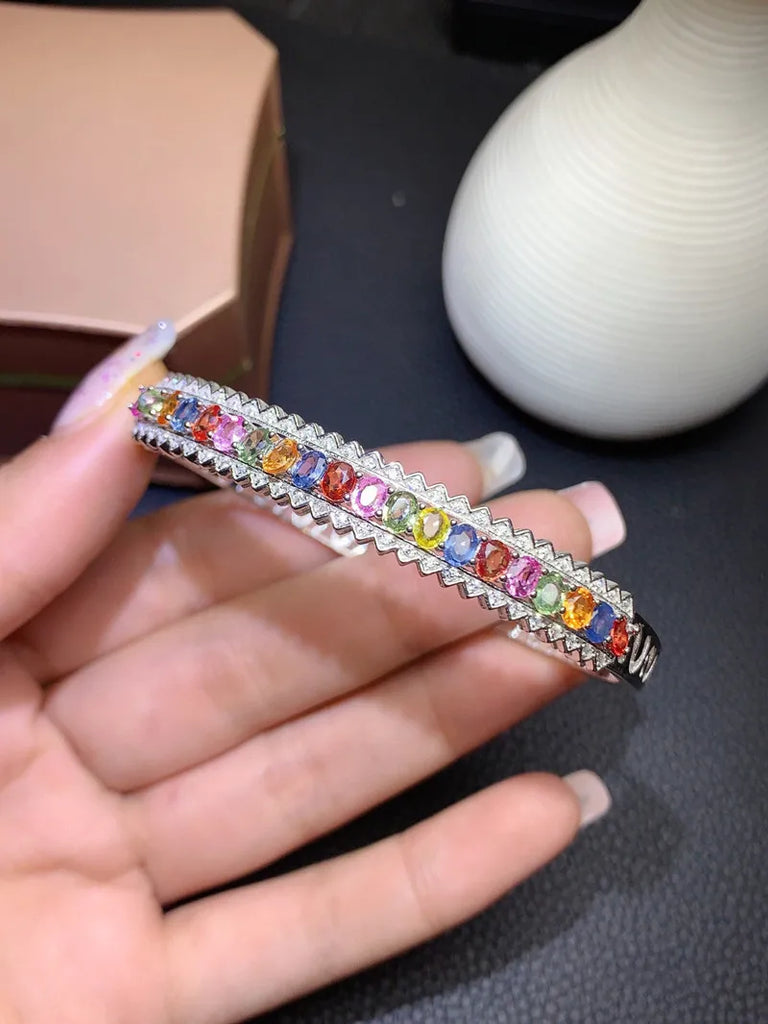 Multicolor Crystal Agate Gemstones Diamonds Bangle Bracelets for Women
