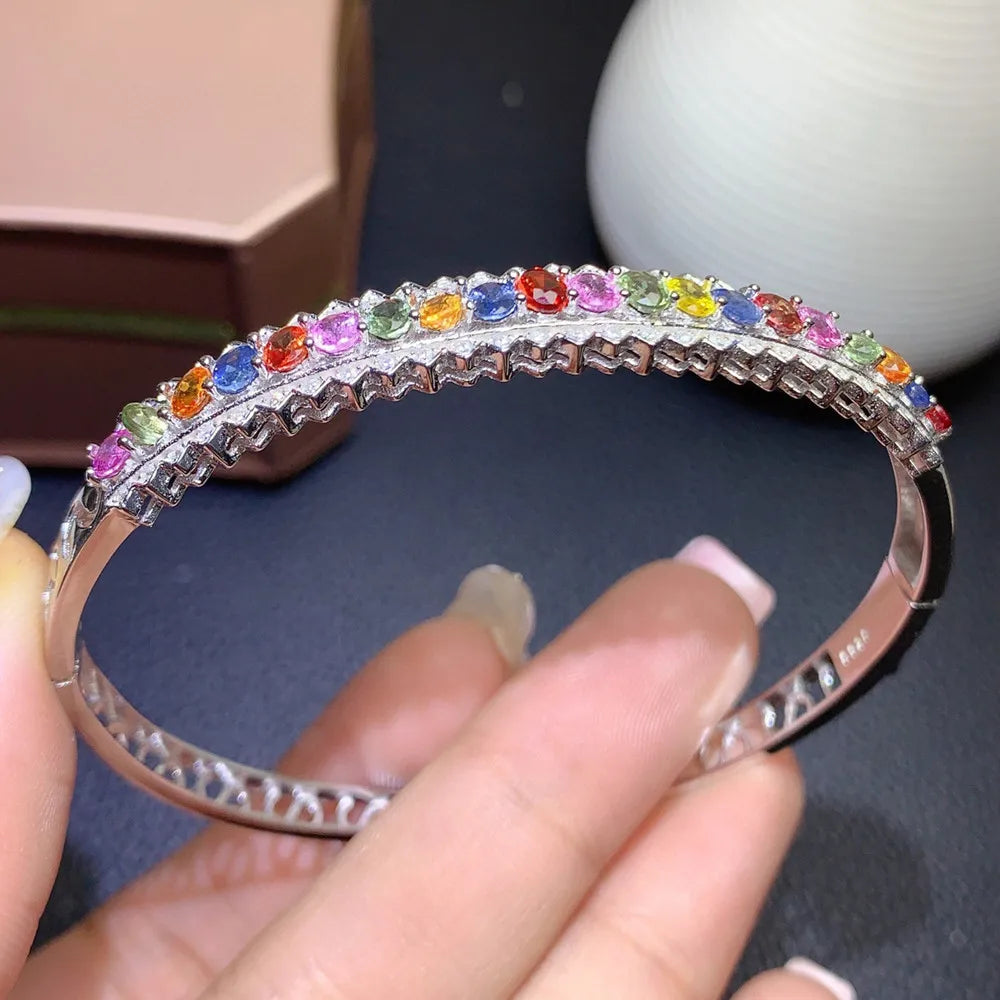 Multicolor Crystal Agate Gemstones Diamonds Bangle Bracelets for Women