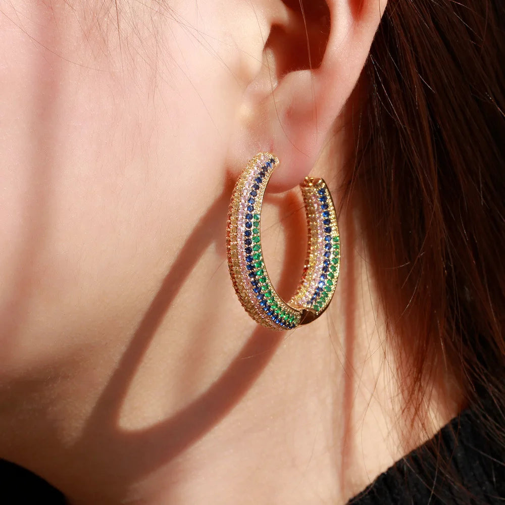 Multicolor CZ Circle Round Hoop Earrings Women Accessories