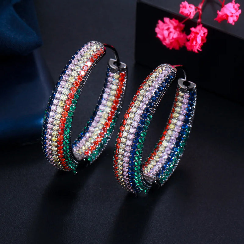 Multicolor CZ Circle Round Hoop Earrings Women Accessories