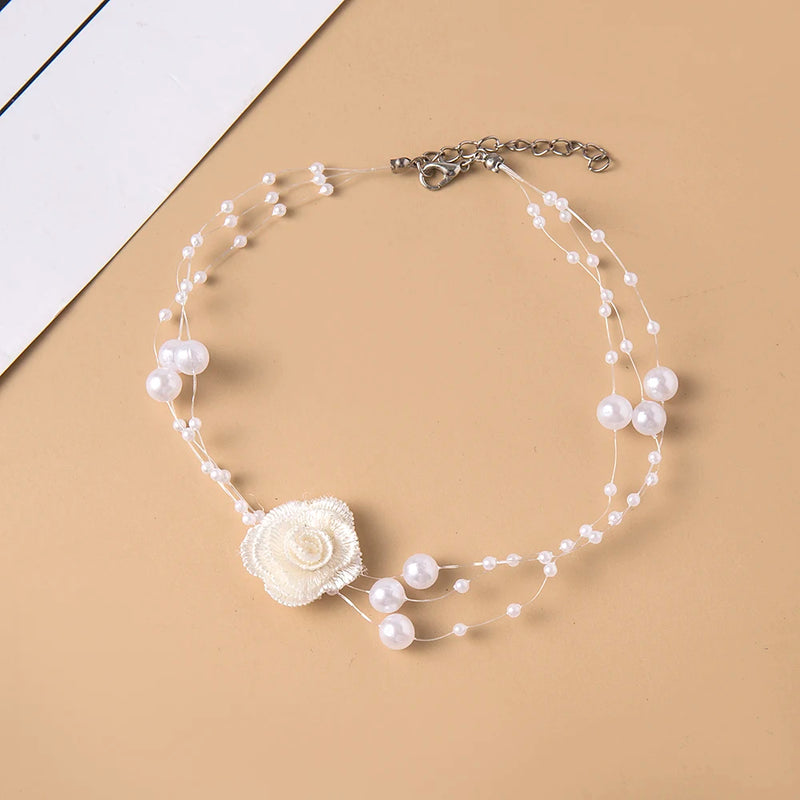 Vintage Flower Butterfly Pearl Choker Necklace Wedding Jewelry