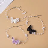 Vintage Flower Butterfly Pearl Choker Necklace Wedding Jewelry