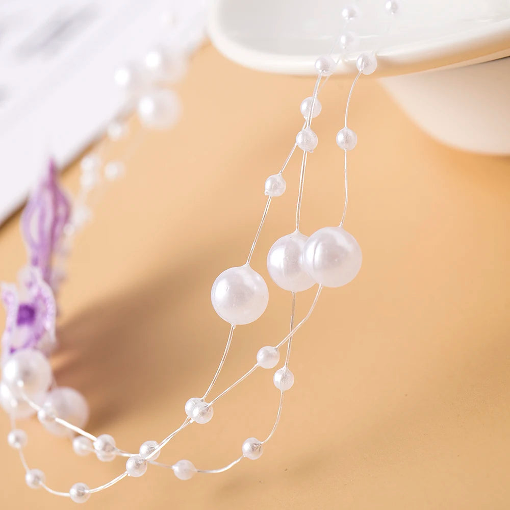 Vintage Flower Butterfly Pearl Choker Necklace Wedding Jewelry