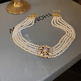 Multilayer Pearl Necklace Vintage Statement Necklace Collar