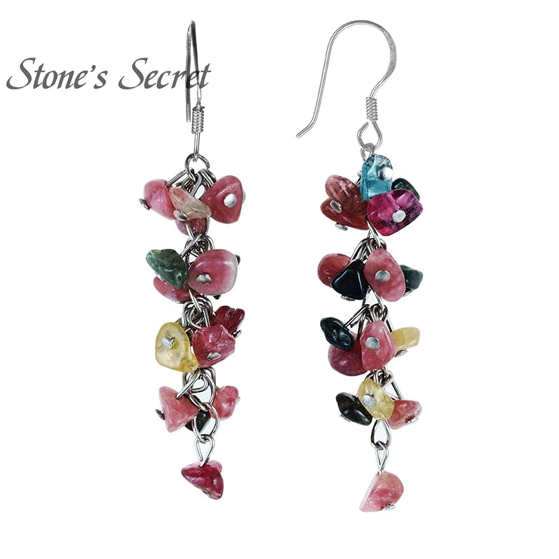 Multicolor Tourmaline Grape Chandelier Earrings Natural Healing Stone