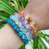 Wire Wrap Tumbled Stone Agates Kyanite Crystal Cuff Bracelet