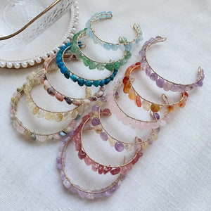 Wire Wrap Tumbled Stone Agates Kyanite Crystal Cuff Bracelet