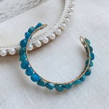 Wire Wrap Tumbled Stone Agates Kyanite Crystal Cuff Bracelet