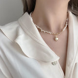 Baroque Pearl Necklace Heart Pendant Clasp Choker