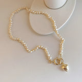 Baroque Pearl Necklace Heart Pendant Clasp Choker
