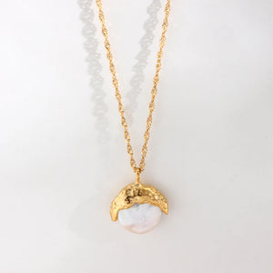 Baroque Pearl Pendant Necklace 18K Plated Stainless Steel Moon Necklaces