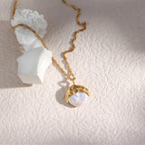 Baroque Pearl Pendant Necklace 18K Plated Stainless Steel Moon Necklaces