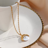 Baroque Pearl Pendant Necklace 18K Plated Stainless Steel Moon Necklaces