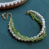 Baroque Pearl Bracelet Green Peridot Quartz Strand