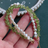 Baroque Pearl Bracelet Green Peridot Quartz Strand