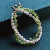 Baroque Pearl Bracelet Green Peridot Quartz Strand
