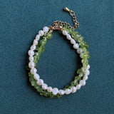 Baroque Pearl Bracelet Green Peridot Quartz Strand