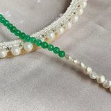Freshwater Pearl Necklace Green Aventurine Stone Choker Wedding Jewelry