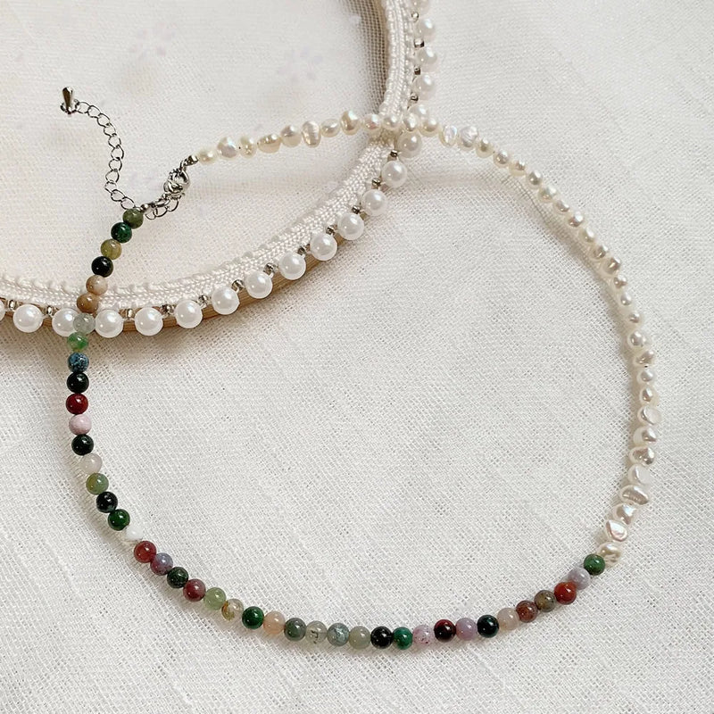 Freshwater Pearl Necklace Green Aventurine Stone Choker Wedding Jewelry