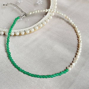 Freshwater Pearl Necklace Green Aventurine Stone Choker Wedding Jewelry