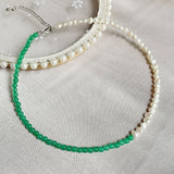 Freshwater Pearl Necklace Green Aventurine Stone Choker Wedding Jewelry
