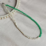 Freshwater Pearl Necklace Green Aventurine Stone Choker Wedding Jewelry