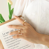 Freshwater Pearl Rings for Women Stainless Steel Cuff Open Rings Wedding Bands