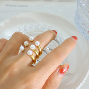 Freshwater Pearl Rings for Women Stainless Steel Cuff Open Rings Wedding Bands