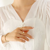 Freshwater Pearl Rings for Women Stainless Steel Cuff Open Rings Wedding Bands