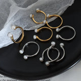 Freshwater Pearl Rings for Women Stainless Steel Cuff Open Rings Wedding Bands