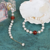 Freshwater Pearl Bracelet with Red Agate Charm