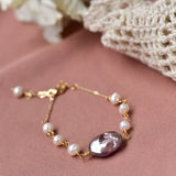 Purple Baroque Pearl Bracelet for Women, Adjustable Bangle