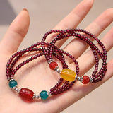 Red Garnet Jade Chalcedony Bracelet Crystal Beaded Birthday Jewelry