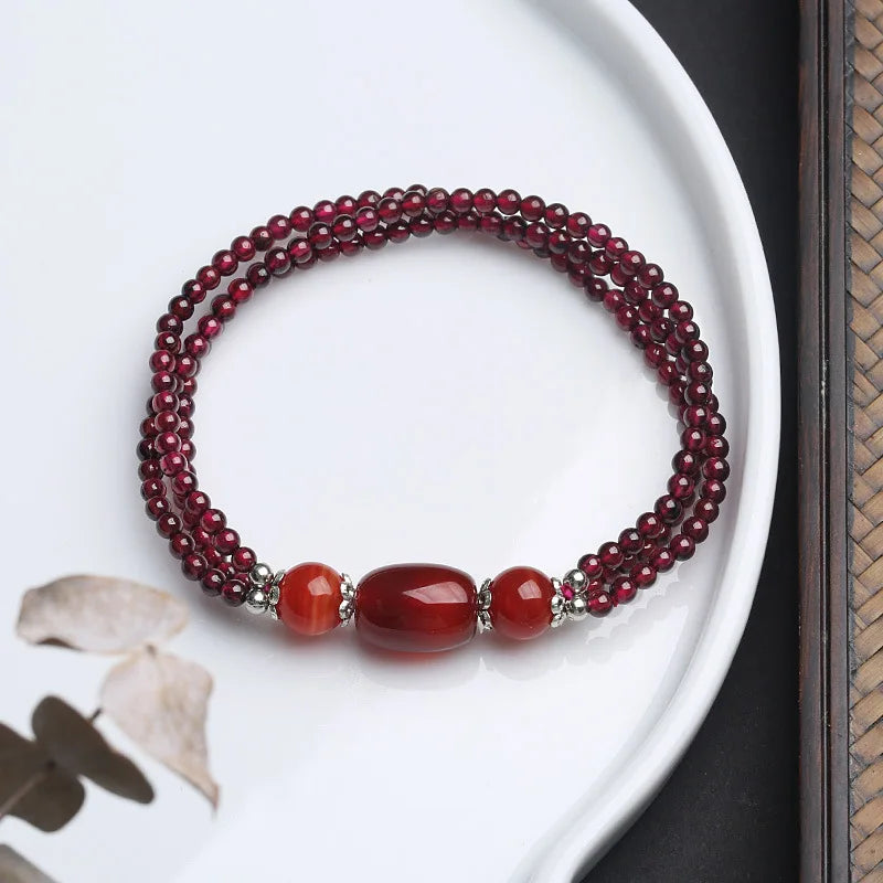 Red Garnet Jade Chalcedony Bracelet Crystal Beaded Birthday Jewelry