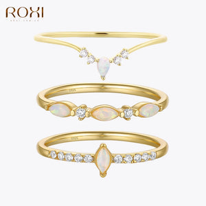 Opal Crystals Rings 925 Sterling Silver Wedding Statement Jewelry