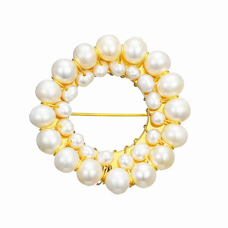 Natural Pearl Round Brooch Pin Fine Jewelry accessory