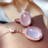 Pink Quartz Diamond Pendant Necklace 18k Rose Gold Filled